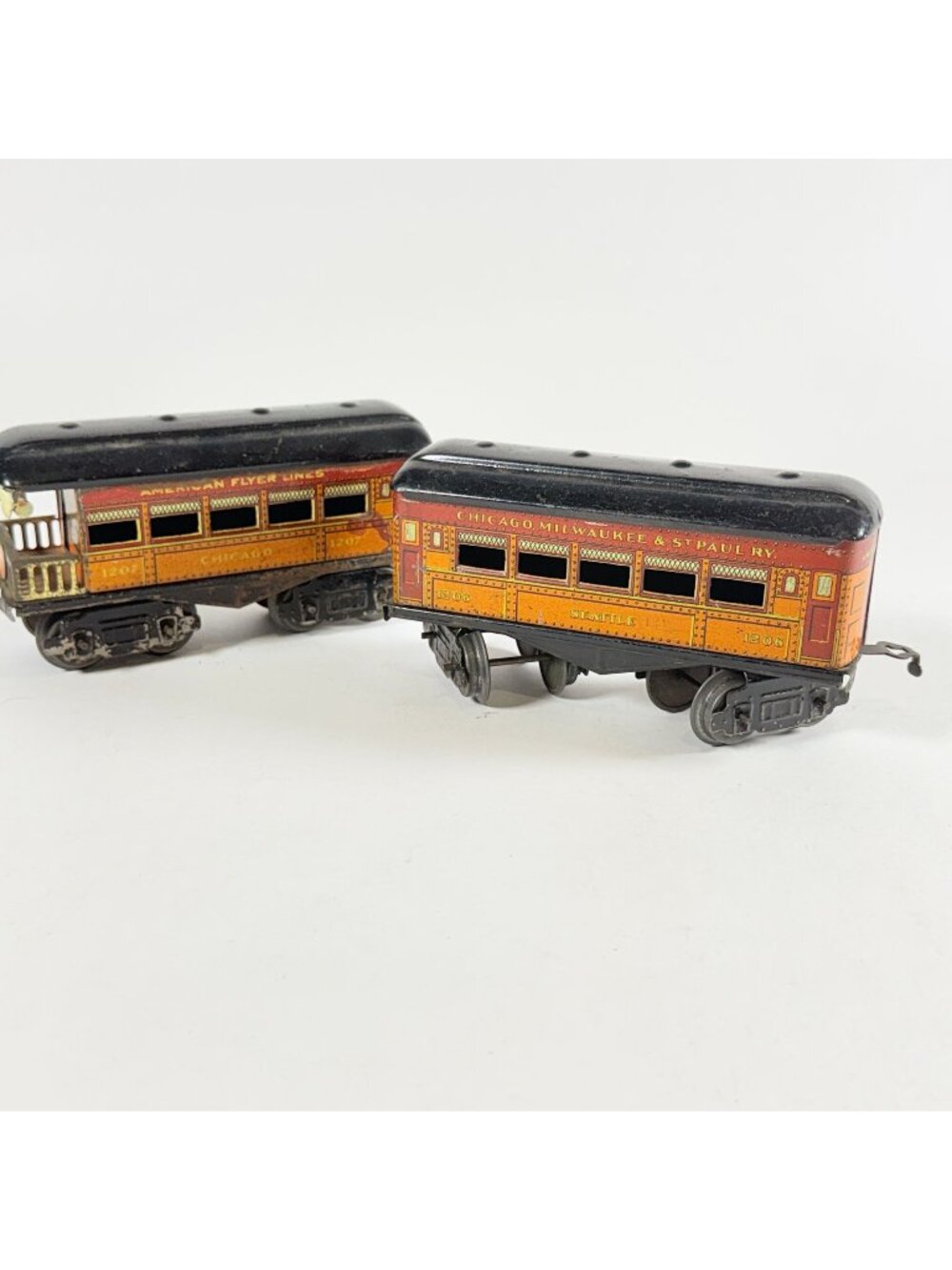 Vintage American Flyer Lines 2 Cars Seattle & Chicago Pullman Passenger O Gauge